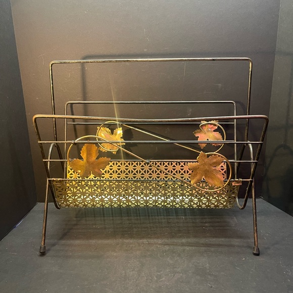 Vintage Brass Magazine Newspaper Rack Holder MCM